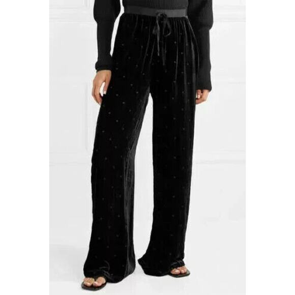 Ulla Johnson EUC Black Velvet Maia Polka Dot Wide Leg Pants Size 2 - Picture 2 of 11